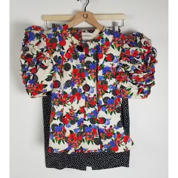 Raul Blanco Jackets & Blazers - Vtg. Raul Blanco Sz. 4 100% Silk 2 Piece Floral/Polka Dot Set Exaggerated Sleeve